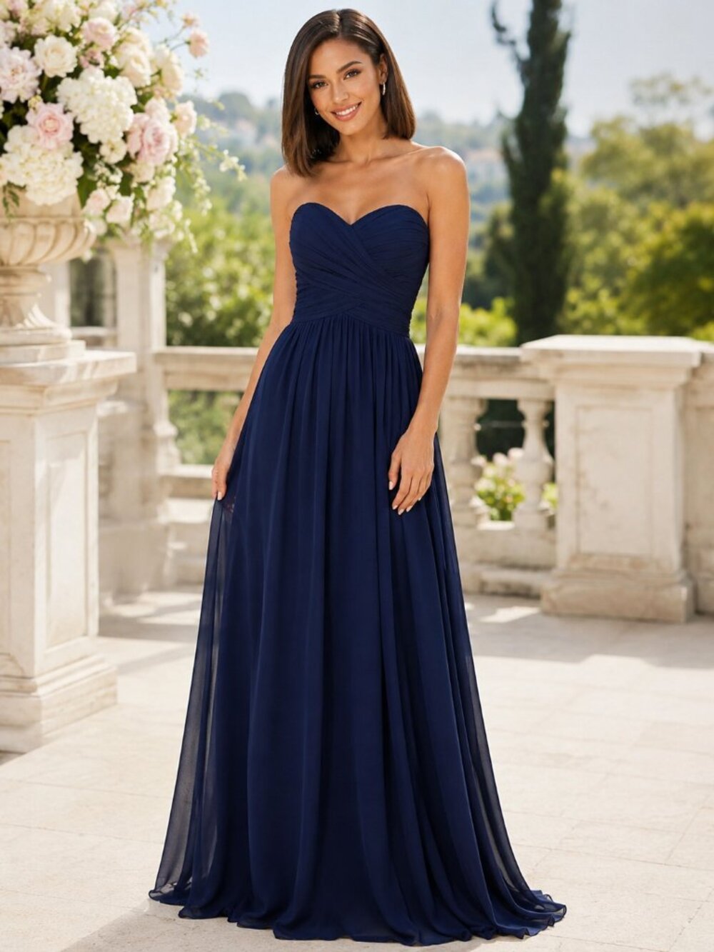 Bill Levkoff Navy Blue Strapless Bridesmaid Prom Gown Size 6